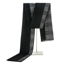 Soft cheap black and grey plaid knitted man cotton scarf